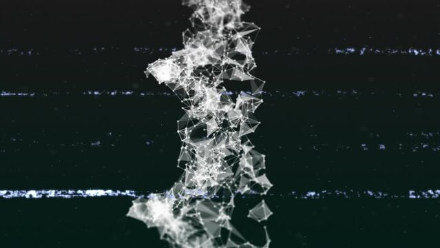 Animation of glitch over rotating dna chain on black background - Powered by Adobe