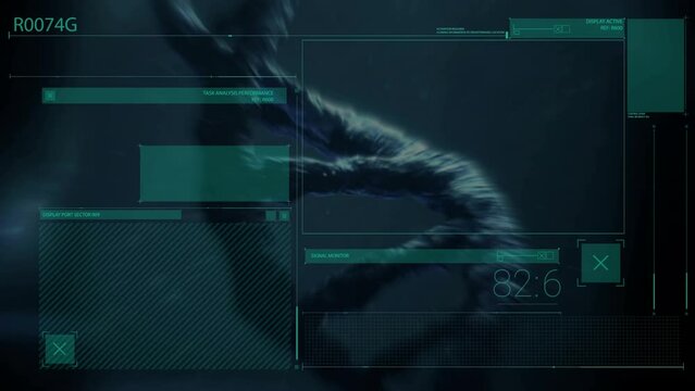 Animation of chromosomes and dna chain over navy screen - Powered by Adobe