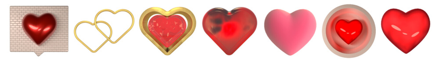 Set of 3D rendered hearts