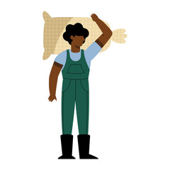 afro farmer lifting sack