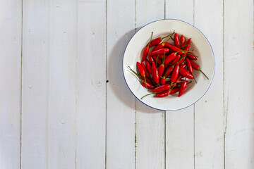 bowl of chillies on white background