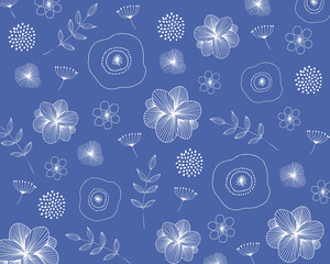 北欧線画花背景（ネイビー）