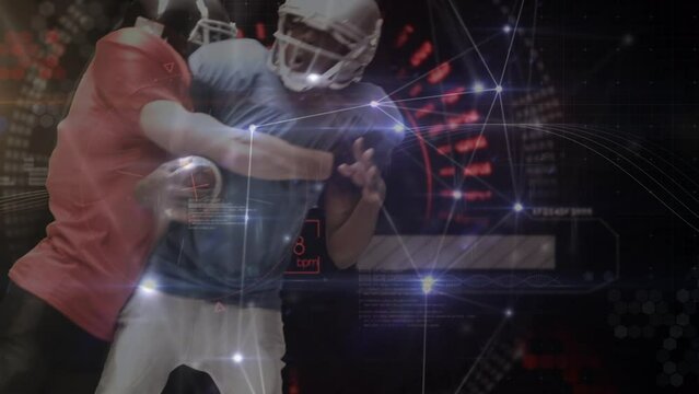 Animation of diverse data and connections over diverse male american football players