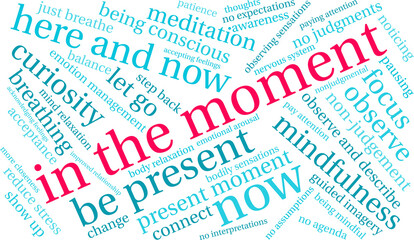 In the Moment Word Cloud on a white background. 