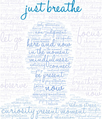Just Breathe Word Cloud on a white background. 