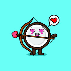 Cute cartoon mascot character romantic cupid Coconut with love arrow in modern design 