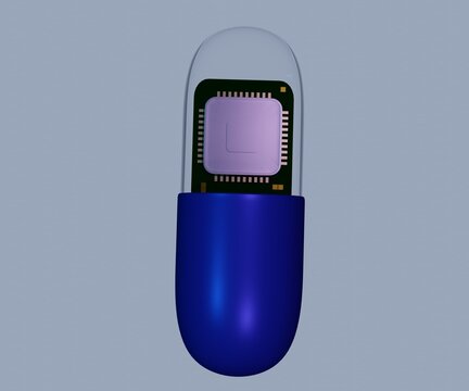 drug encapsulation with processor and motherboard as nanosensor 3d rendering
