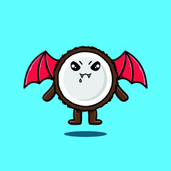 Cute mascot cartoon Coconut character as dracula with wings in cute modern style 