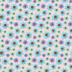 Cosmos, kosmeya. Illustration, texture of flowers. Seamless pattern for continuous replication. Floral background, photo collage for textile, cotton fabric. For wallpaper, covers, print.