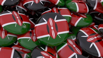3d rendering of a lot of badges with the Kenyan flag in a close up view