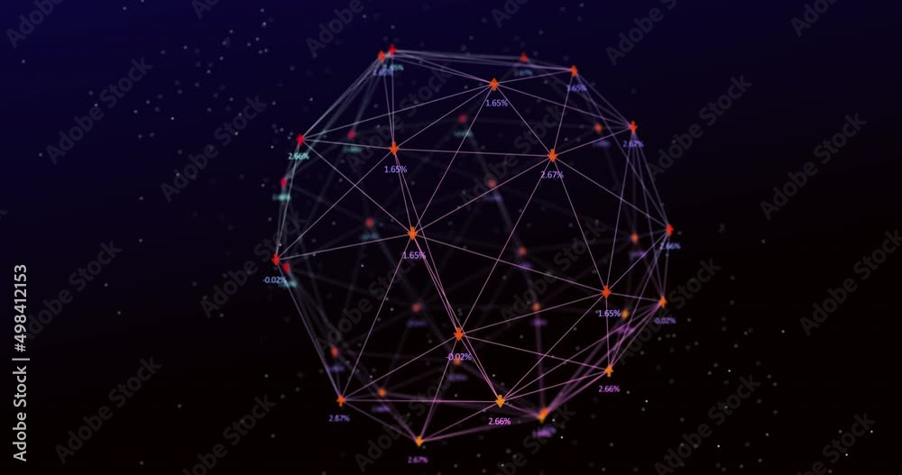 Wall mural animation of network of connections with icons over dark background