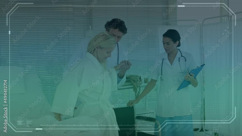 Canvas Prints Animation of digital interface over diverse doctors and patient background