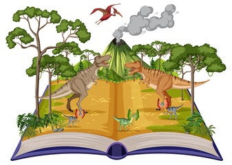 Book with scene of dinosaurs in forest © blueringmedia