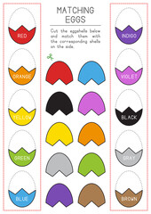 Children Learning Printable - Cut, and Match Egg Colors
