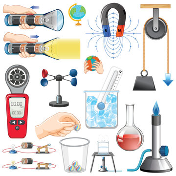 Science equipments on white background