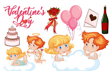 Fototapeta na wymiar Valentine theme with cupid and rose