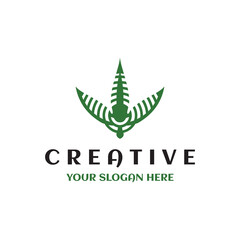 Fototapeta premium Cannabis weed fresh logo illustration with fiber leaves agriculture product