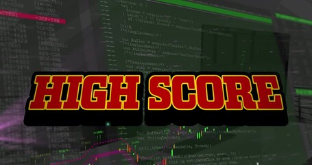 Animation of high score text and data processing over office - Powered by Adobe