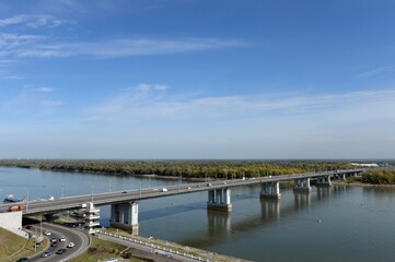 Fototapeta na wymiar Automobile bridge over the Ob River in Barnaul