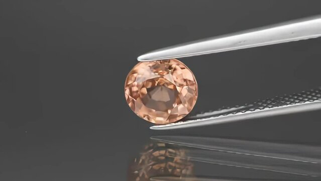 natural gemstone yelow zircon round cut in the tweezers
