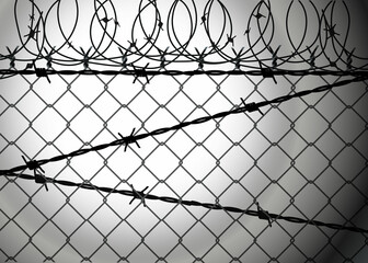 Barbed wire with metal fence vector