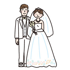 ウェディングドレスの女性とタキシードの男性のイラスト

