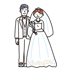 ウェディングドレスの女性とタキシードの男性のイラスト
