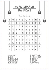 Ramadan Word Search for Kids Activity
