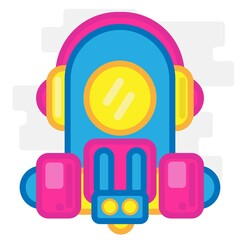 Cute Square Cyclops Robot With Headset and Mask Flat Design Cartoon for Shirt, Poster, Gift Card, Cover or Logo