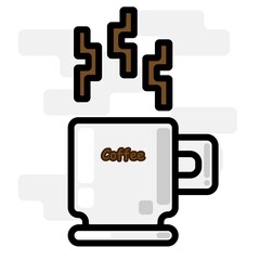 Cute Square Hot Cappucino Coffee Flat Design Cartoon for Shirt, Poster, Gift Card, Cover or Logo