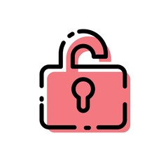 Cute Red Lock Icon Cartoonist Flat Design For App Label Vector Illustration