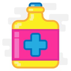 Cute Square Emergency Medicine Bottle Flat Design Cartoon for Shirt, Poster, Gift Card, Cover or Logo