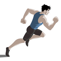 Cartoon style image of a strong man running at full speed isolated on white background,illustration