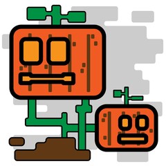 Fototapeta premium Two Cute Square Halloween Pumpkin Head Flat Design Cartoon for Shirt, Poster, Gift Card, Cover or Logo