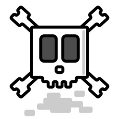 Cute Square Halloween Skull and Cross Bones Doodle Flat Design Cartoon for Shirt, Poster, Gift Card, Cover or Logo