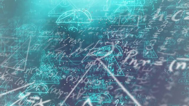 Animation of math formulas over green and violet background