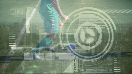 Animation of diverse data processing over caucasian male soccer players - Powered by Adobe