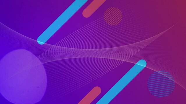 Digital animation of abstract shapes moving against purple gradient background
