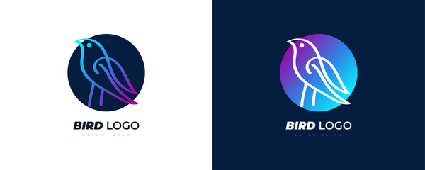 Simple and Elegant Bird Logo Illustration with Hand Drawn Style in Colorful Gradient. Bird Logo or Symbol in Line Style