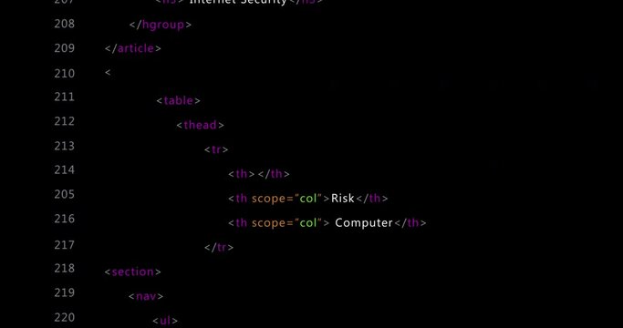 Animation of computer data processing over black background