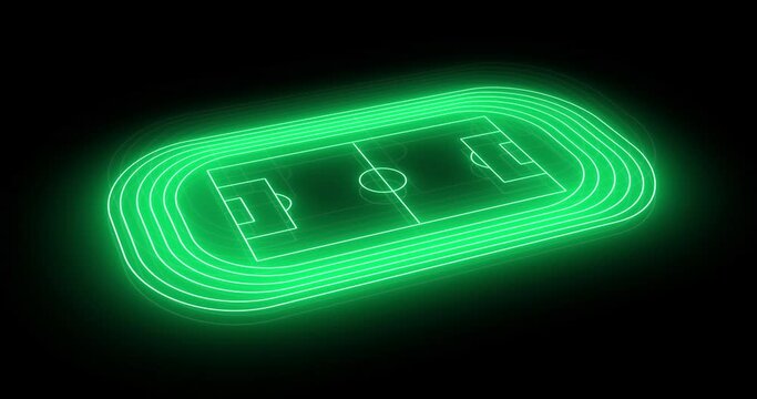Animation of green neon sports stadium on black background