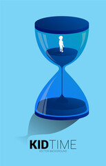 Silhouette of boy standing with sand clock. Concept for kid and children time.