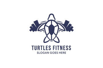 turtles fitness logo design template using blue color isolated in white background