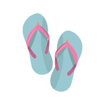Blue beach slippers with pink straps