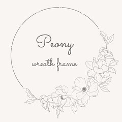 doodle line art peony flower circle wreath frame © Unchalee