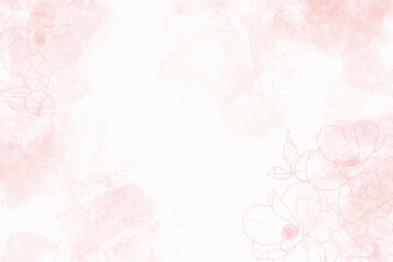 Fototapeta na wymiar pink watercolor splash background with line art poeny