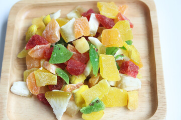 Dried mixed fruits, apple, kiwi, mango, papaya, orange peel, strawberry, guava