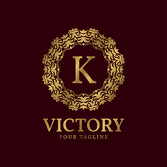 letter K crest organic luxury circular plants vector logo design