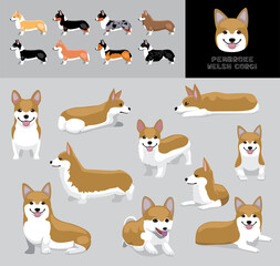 Fototapeta premium Dog Pembroke Welsh Corgi Cartoon Vector Illustration Color Variation Set