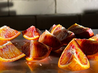 Red orange juicy orange slices.